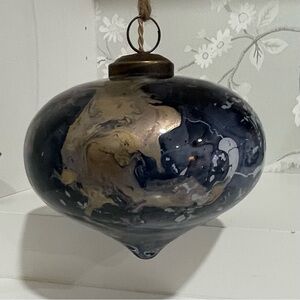 Large Marble Painted Glass Tree Ornament Rustic Cap Christmas Holiday Seasonal